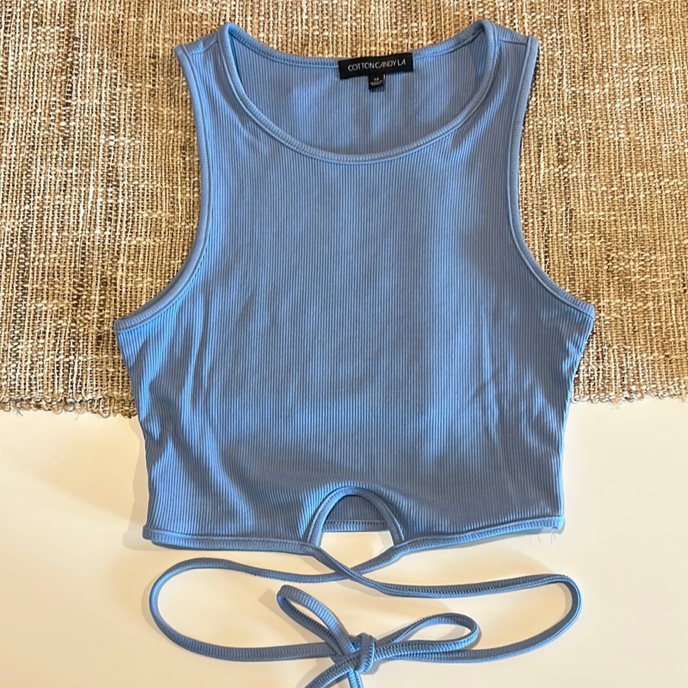 Crop tank top with tie around waist